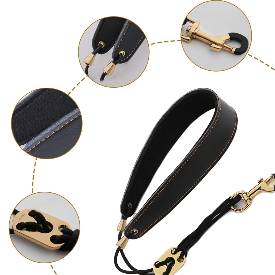 EIHI Tracolla per Sax, Cinturino per Collo Nero, per Contralto, Baritono, Vecchio Tenore, Soprano, Super Fibra, Gancio in Metallo, Accessori per Strumenti Musicali