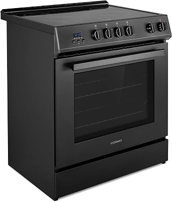 30 in. Stellar Coll 4.9 cu. ft. 4 Burner Electric Range, Convection, Black | Cosmo COS-ERD304K-BK Glass Cooktop, Dual Element Burners, 6 Oven Functions, Digital Display with Timer, Storage Drawer