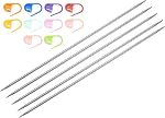Uxcell 5Pcs US 2.5(3mm) Aiguille de tricot à double pointe 7.87 Longueur des pouces Acier inoxydable Tiges aiguilles avec 10 Marqueur de mailles pour les projets faits à la main DIY Tricots