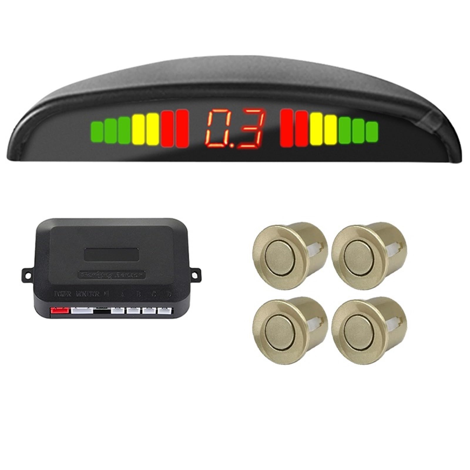 Sensores Kit De Estacionamiento Con Pantalla 22 Mm 4 Sensores Retroiluminación Radar Marcha Atrás Control Distancia 12 V Sensor Para Coche(Champagne Yellow)
