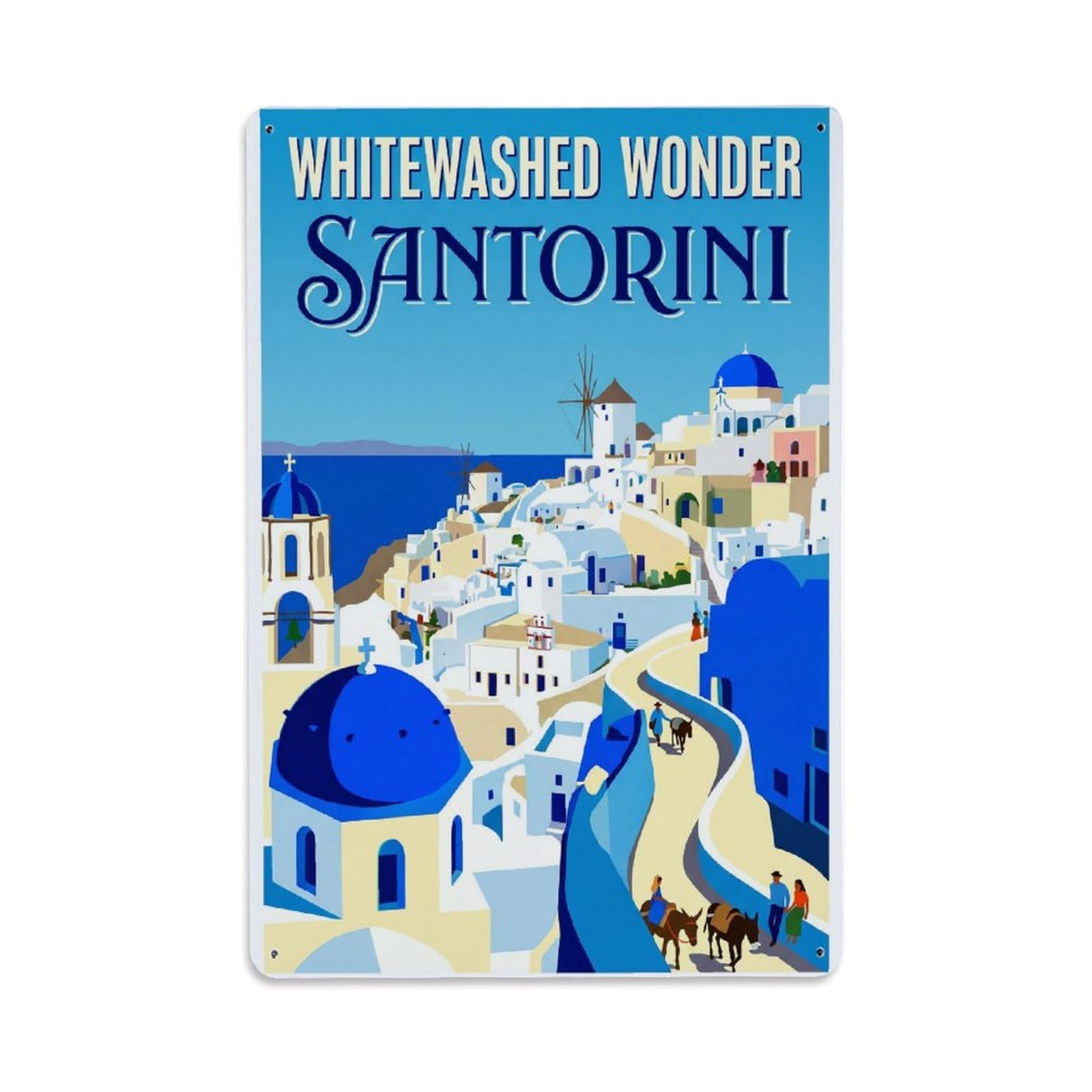 Gead 8X12inch Style Vintage Travel Santorini Whitewashed Wonder Metal Tin Sign