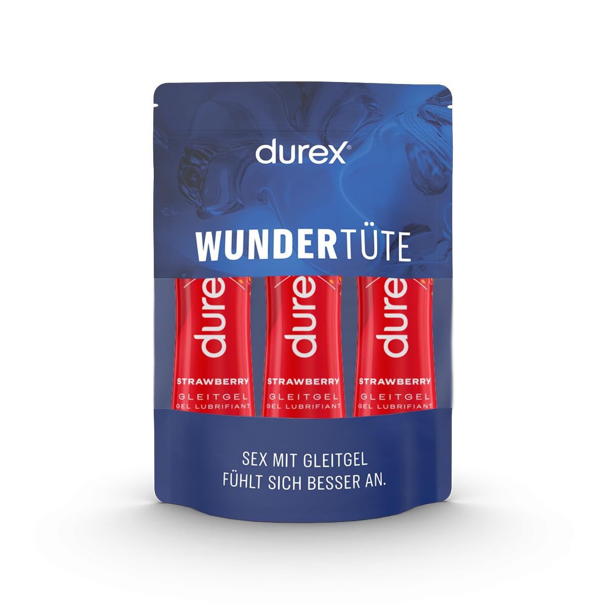 Durex Gleitgel Strawberry – Wasserbasiertes Erdbeer-Gleitmittel für angenehme Gleitfähigkeit, sanft & pH-freundlich – 150 ml (3 x 50 ml)