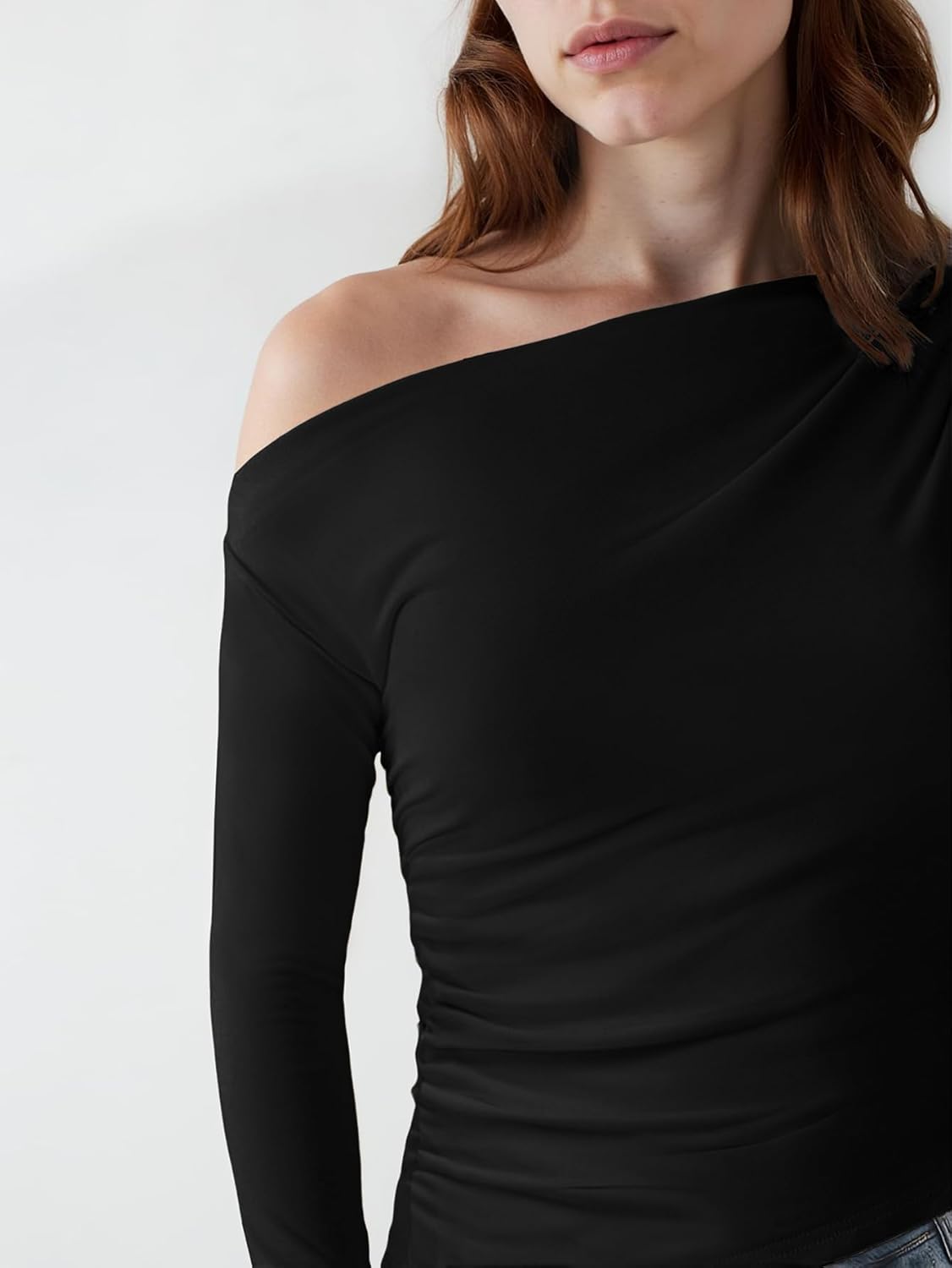 Womens Long Sleeve Shirts Off The Shoulder Going Out Tops Fall Trendy Cute Y2k Top Sexy Asymmetrical Blouses - Image 2