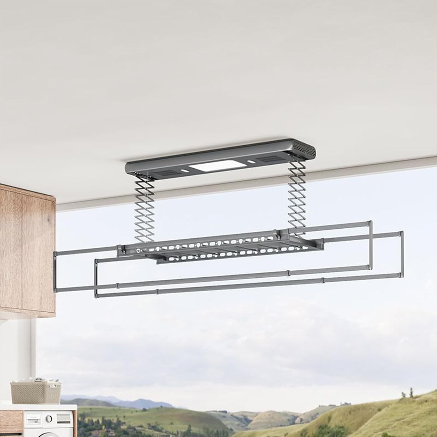 Foldable Space-Saving Clothes Rack Floor-Standing Clothes Rack Tripod,Clothes Drying Rack Tripod Portable Foldable Space Saving Laundry Drying Rack，Iron Gray, Electrical Drying Rack Ceiling