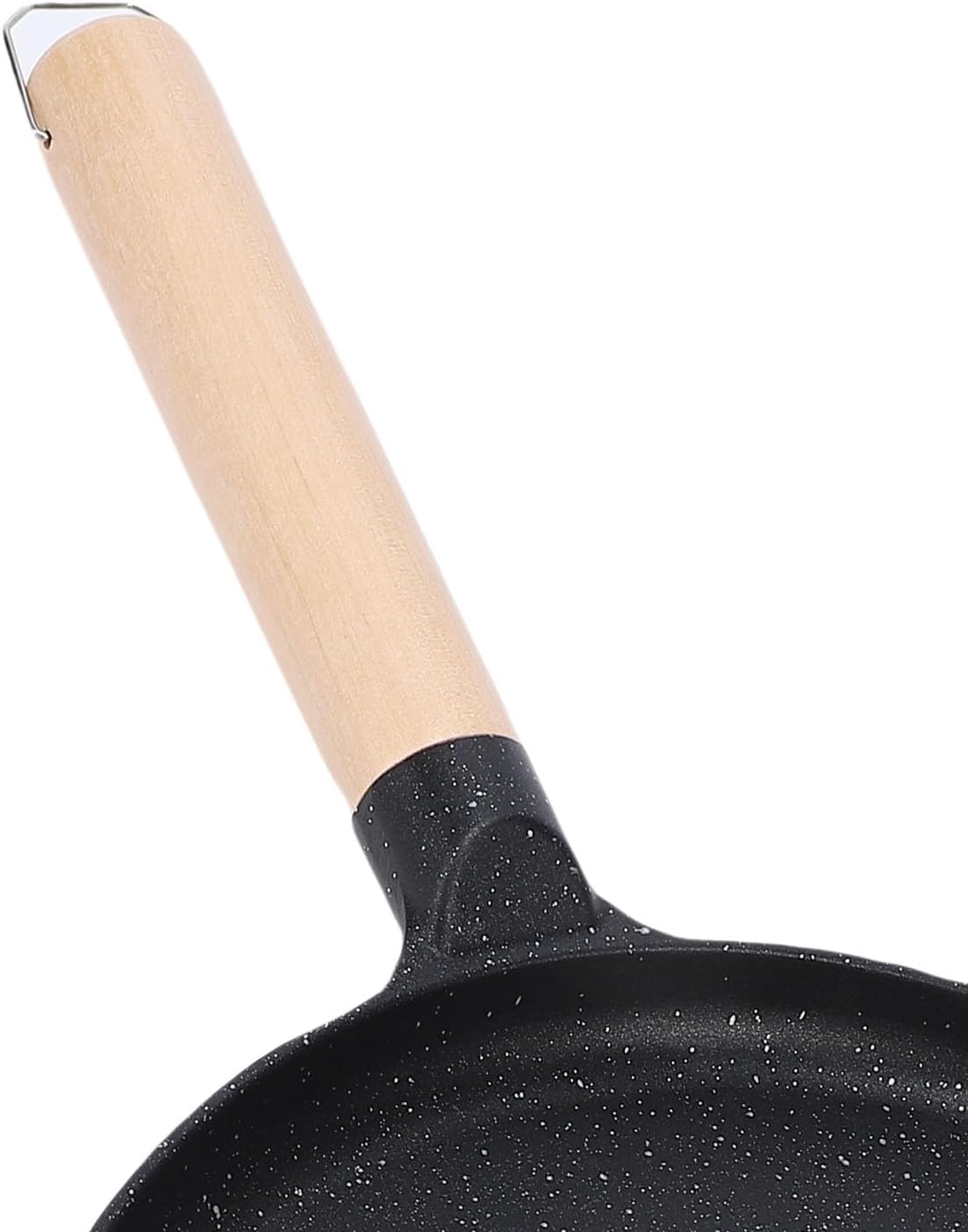 Diydeg Round Griddle, 9.4x16.1in Anti Stick Coated Aluminum Alloy Flat Skillet with Wood Handle, Nonstick Crepe Pan Pancake Pan for Tortilla Roti Indian Pancake (Black)