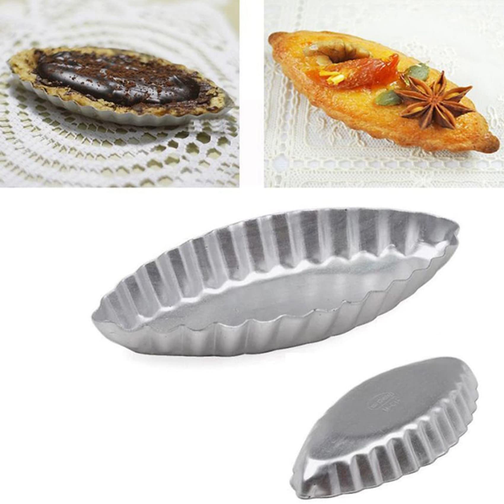 Wuden 20x Long Fluted Edge Little Boat Shape Egg Tart Moulds Cupcake Liners Cake Baking Pan Bakeware Muffin Cake Cookie Mold