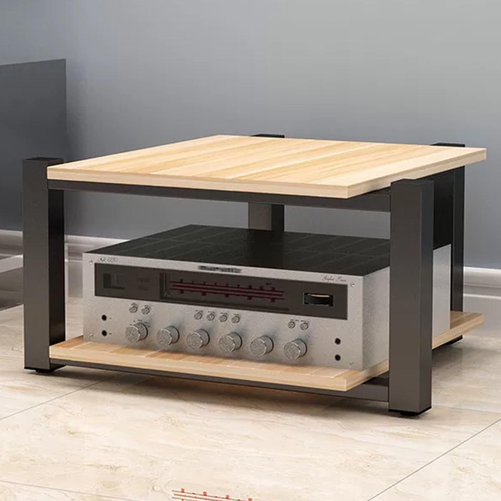 Mueble de audio Hi-Fi de madera con estantes para componentes AV de salón 1