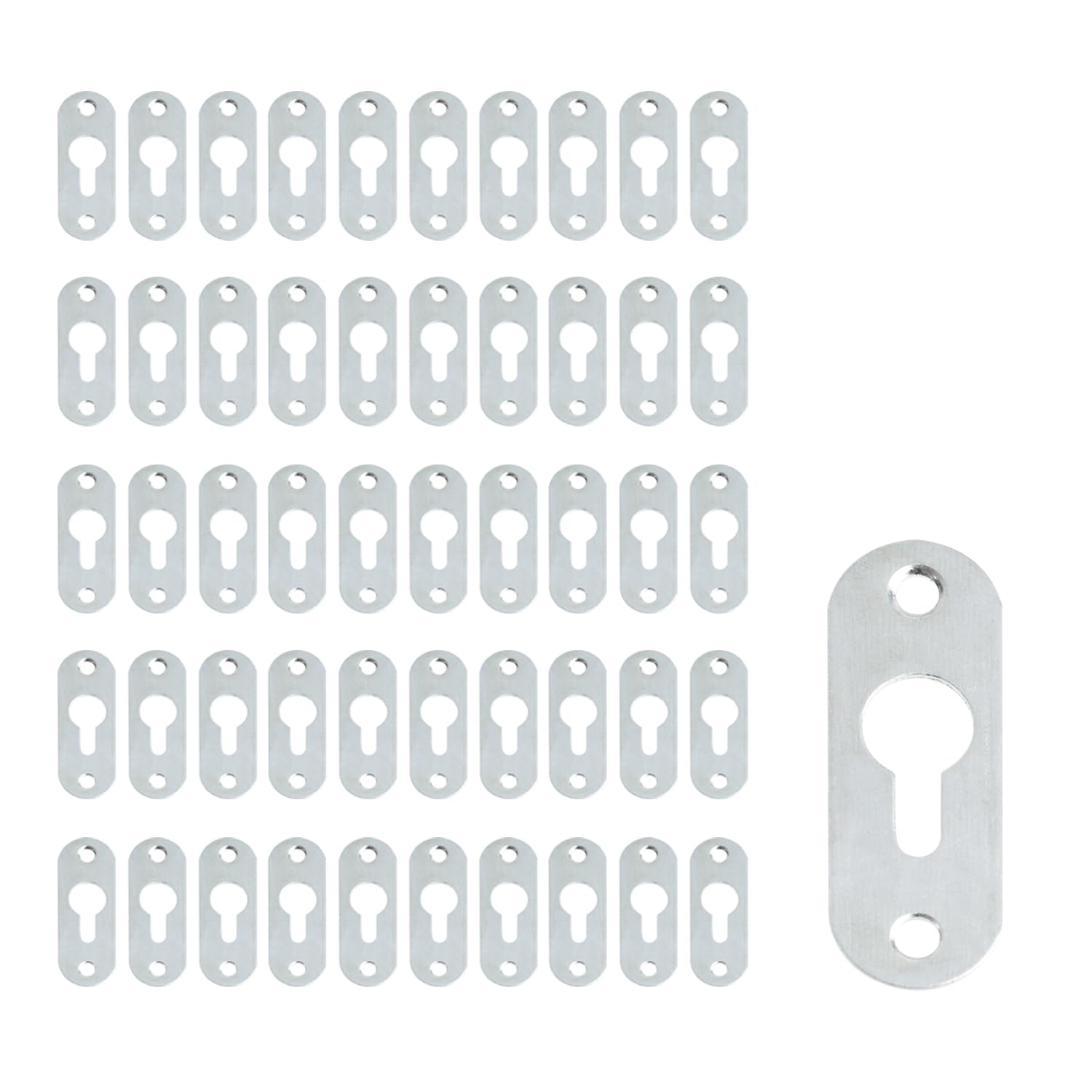 Geesatis 50 pcs Keyhole Hangers Heavy Duty Single Hole Hanging Plates Metal Picture Hanger, with Mounting Screws, 43 x 16 mm, Silver, Flat Surface
