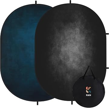 Kate 5x6.5 Collapsible Backdrop Black Blue Live Streaming Background 575 | Collapsible Backdorp 5x6.5 Black Blue Pop Up Backdorps for Self-Tape Auditions, Professional Headshots Video Conferencing
