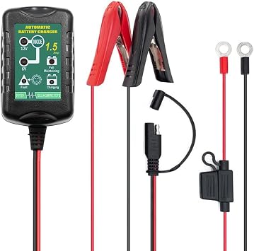 1.5-Amp Car Battery Charger, 6V and 12V Smart Fully Automatic Battery Charger Maintainer, Trickle Charger, Battery Desulfator for Car, Lawn Mower, Motorcycle, Boat, Marine Lead Acid Batteries