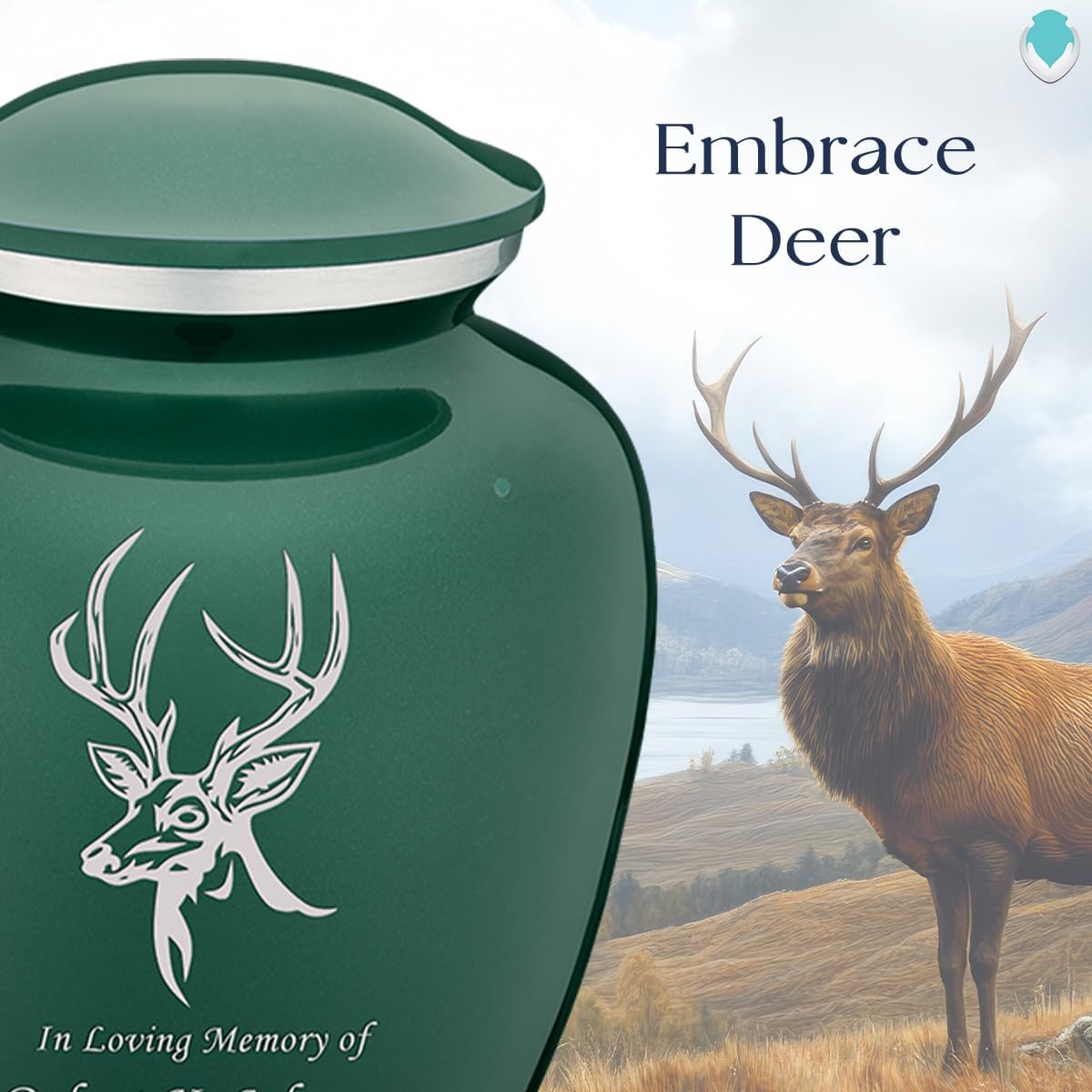 Geturns - Adult Personalized Deer Cremation Urns for Human Ashes I Large Green Funeral Urn for Men and Women I 200 lbs