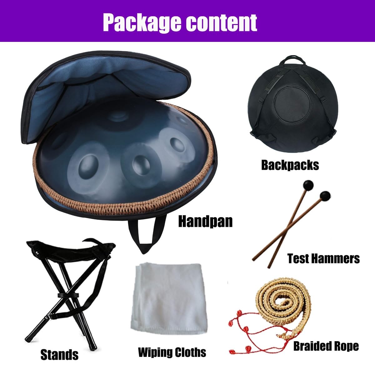 Handpan 432 Hz professionale Tamburo a Mano In Acciaio Da 22 Pollici, 440 Hz Strumento a Tamburo Hand pan Harmonic per Meditazione, Yoga, Guarigione Sonora(Gold,10 Notes/432Hz)
