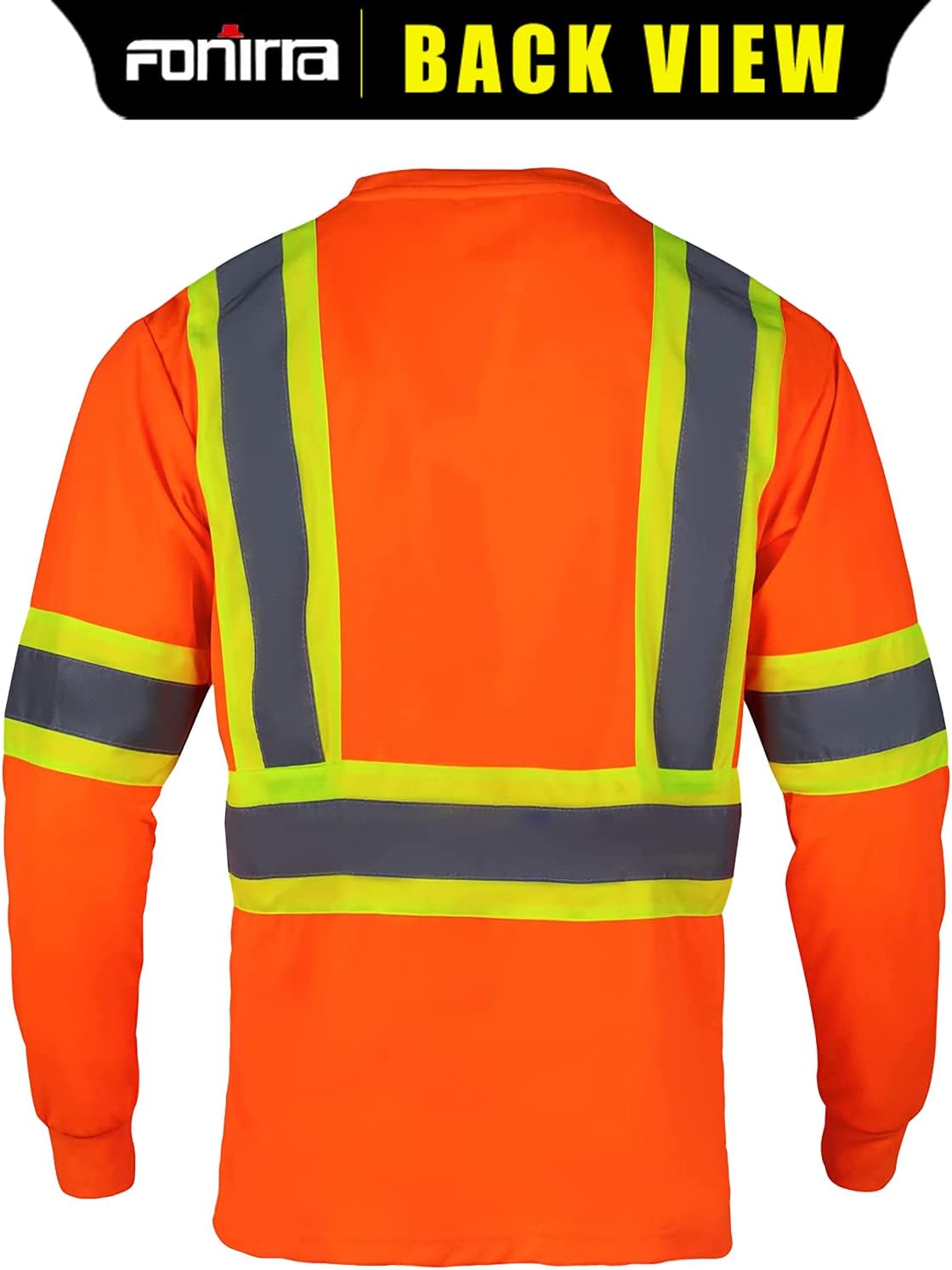 FONIRRA 3 Pack Long Sleeve Safety T Shirt Reflective High Visibility Construction Work Shirts ANSI Class 3 for Men