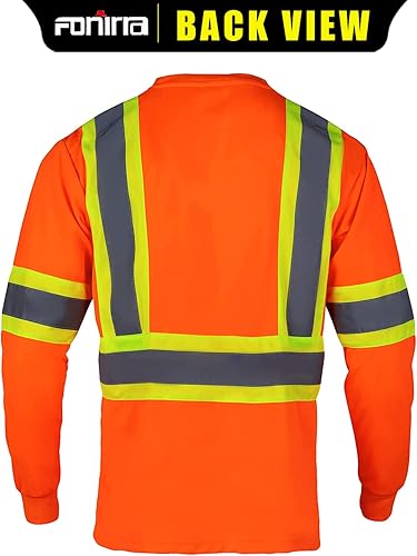 Miniatura 3 de FONIRRA Paquete de 3 camisetas de seguridad de manga larga reflectantes de alta visibilidad, camisa de trabajo de construcción ANSI clase 2 para