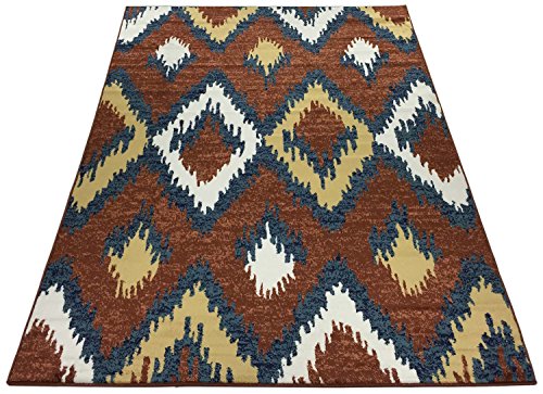 Studio Collection Trellis Wave Chevron Area Rugs - Lattice Zigzag Area Rug Rugs (Trellis Chevron Brown Navy, 8X10) #TOP2