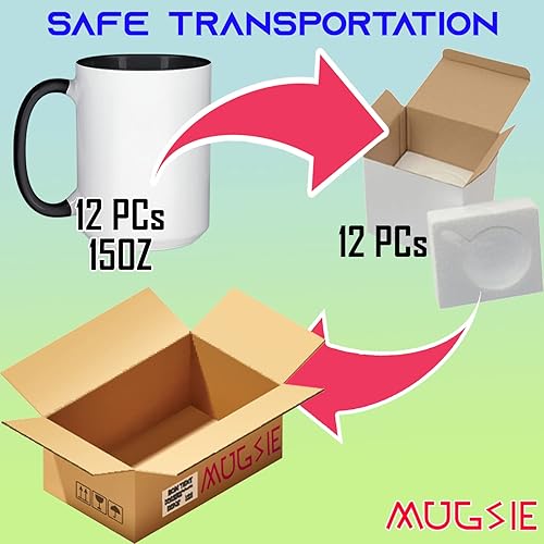 Miniatura 3 de TWISTED ENVY Juego de 12 tazas de sublimación de cerámica de 15 onzas  Interiormango  Negro  Taza de sublimación de grado profesional  Serie de