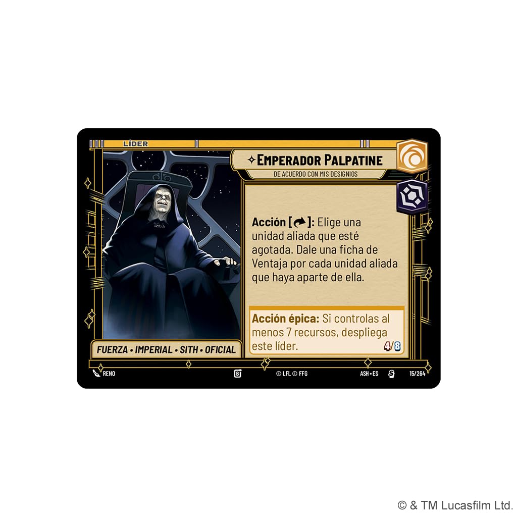 Asmodee FFG Star Wars Unlimited Juego De Cartas Coleccionables Cenizas del Imperio, Mazo de Muestra Emperador Palpatine, Cartas exclusivas, A Partir de 12 años, 2+ Jugadores, Español