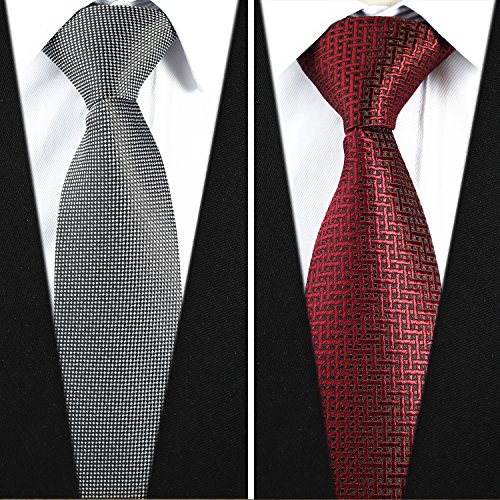 Jeatonge Lot 6 Pcs Mens Ties and 3 Free Tie Clips, Men's Classic Tie Necktie Woven Jacquard Neck Ties Gift box packing (Style 2) - Thumbnail 2