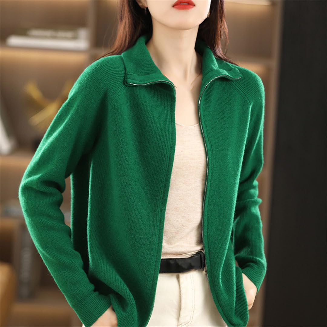 Femmes Laine Pull Double Fermeture Éclair Bas Revers Cardigan Femme Décontracté Tricoté Hauts Veste