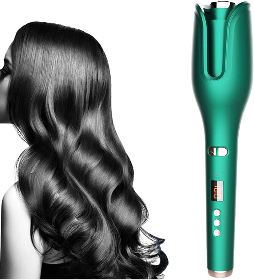 Multi-Automatic Hair Curler, Digital Hair Curling Iron LCD Ceramic Rotating Hair Waver Magic Curling Wand Iron Hair Styling Tools, Green