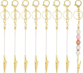 8pcs Beadable Keychain Card Holder Metal Credit Card Puller Blank Beadable Keychain Bar with Clip Touchless ATM Card Grabber for Long Nail