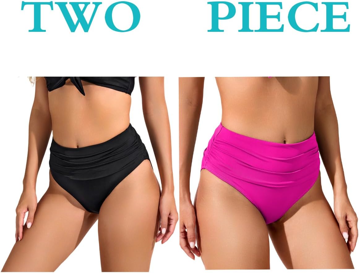 COCOPEAR Full Coverage Bikini Bottoms for Women Mid Rise Bathing Suit Bottoms for Women Ruched Tummy Control Swim Bottoms - Image 2