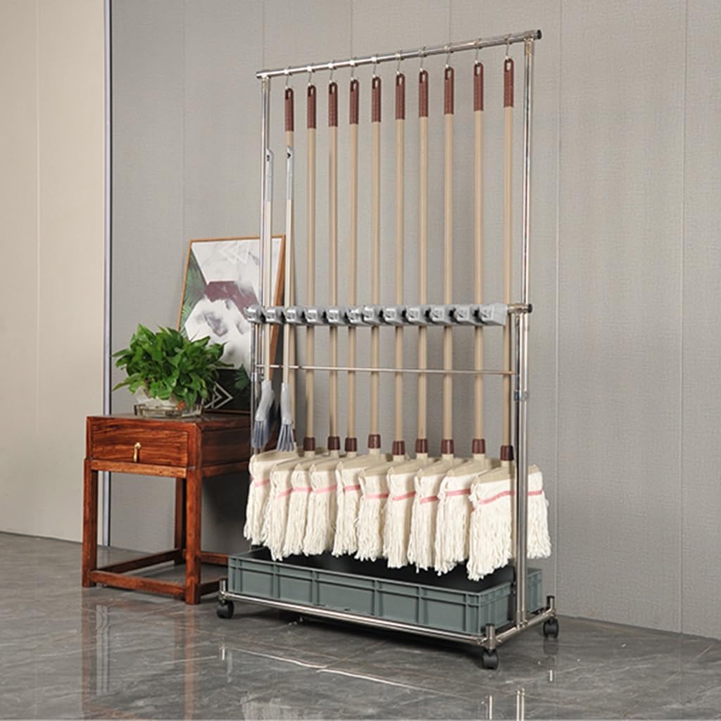 Mnuvxzaewf Silver Broom Mop Holder, Movable Floor-Mounted Rack, With Hook, Spclamp