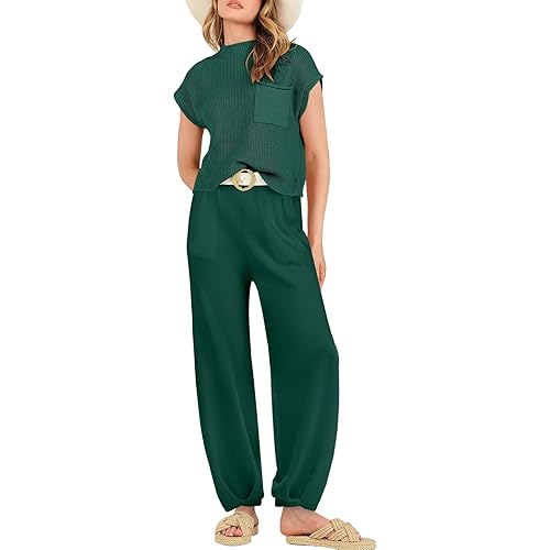 ANRABESS Women's Two Piece Outfits Sweater Sets Knit Pullover Tops and High Waisted Pants Tracksuit Lounge Sets