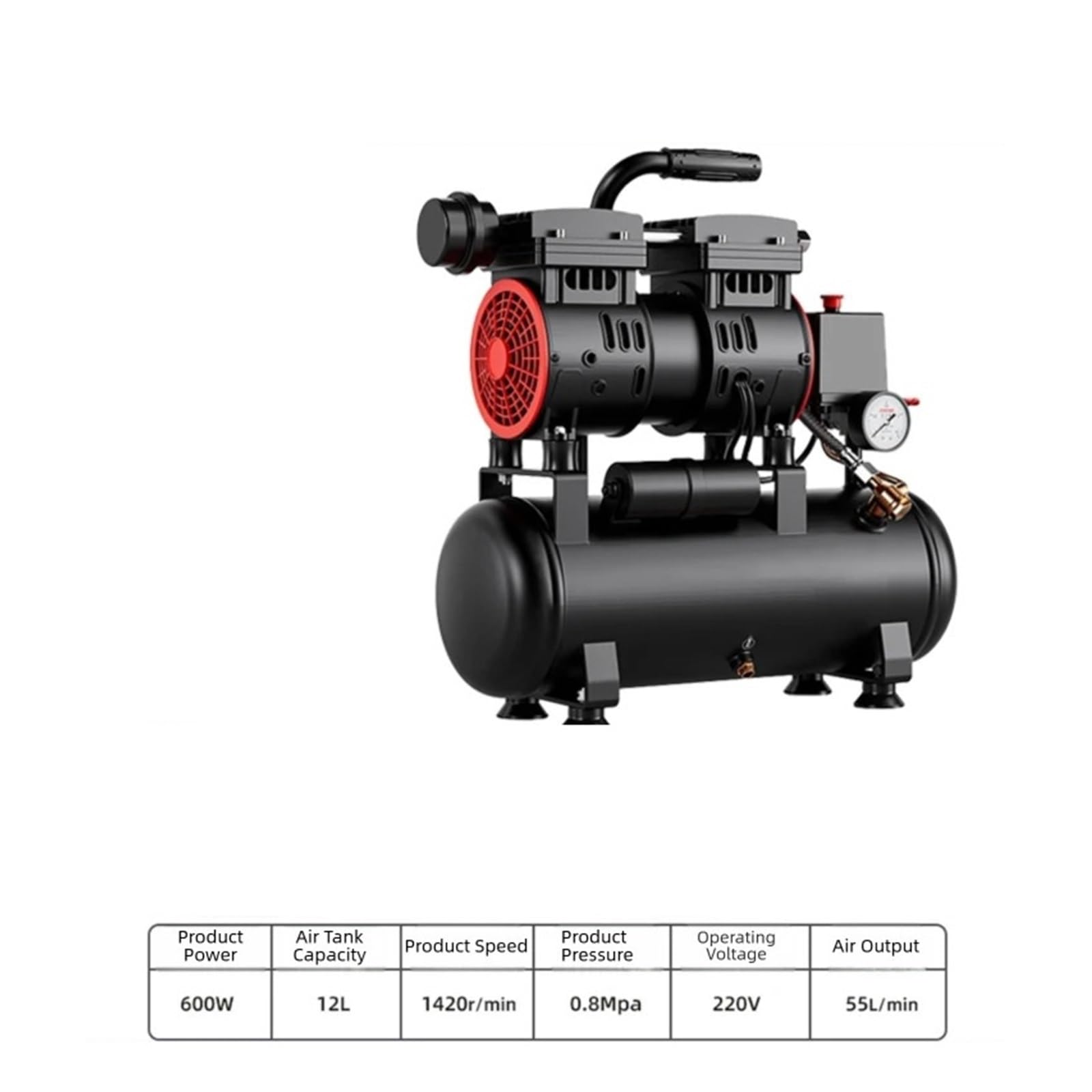Compressore d'aria silenzioso Compressore d'aria portatile silenzioso senza olio 600W 1500W con serbatoio da 10L-160L(12L 600W)