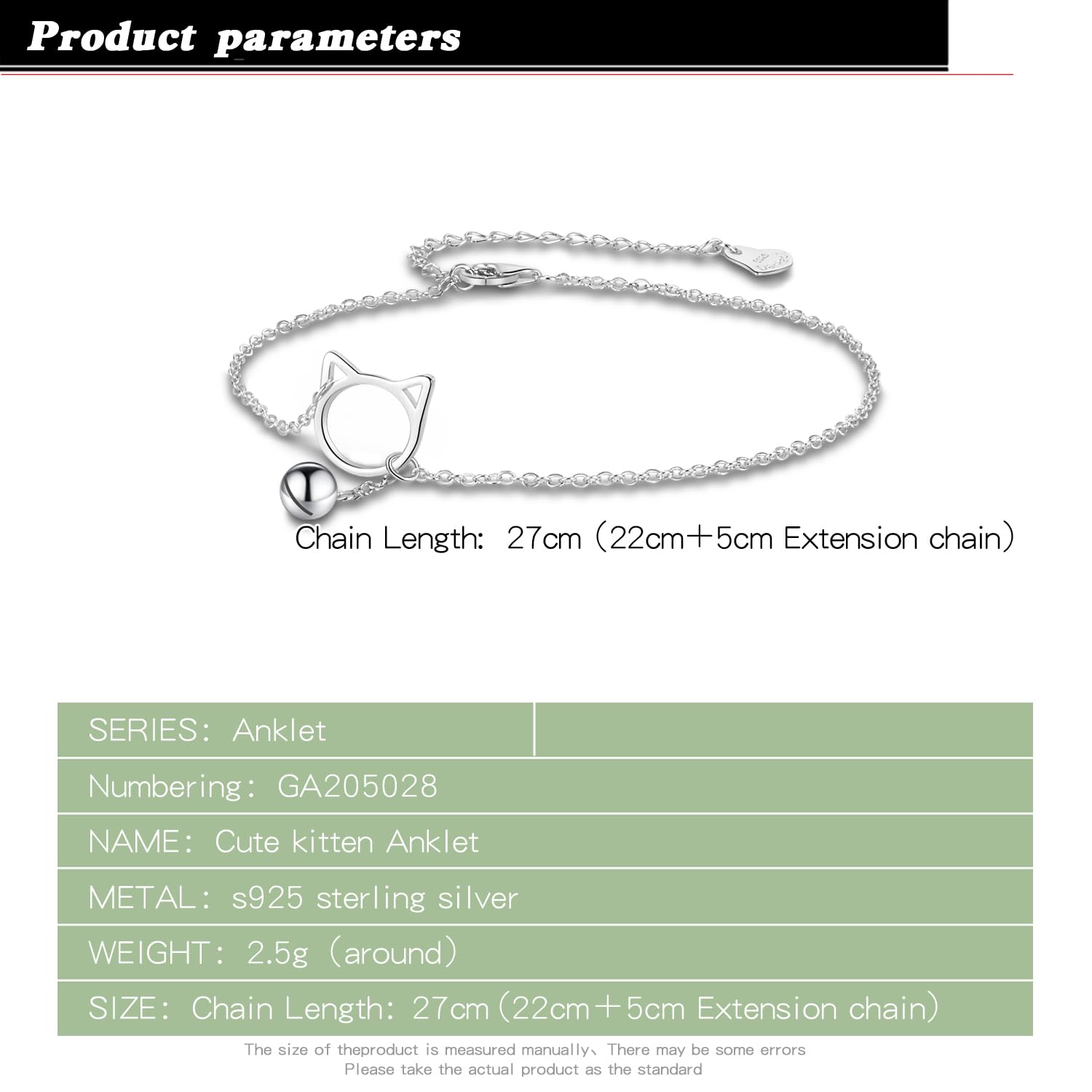 Dankadi Bracelet avec Petit Chat Grelot en 925 Argent, 20CM 27CM Réglable Bracelet de Poignet Cheville Breloque Animal Pied Été Plage Élégant Anniversaire Cadeau de Bijoux pour Femme Amie