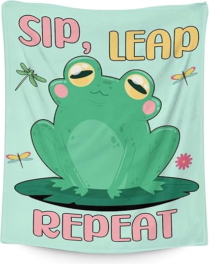 Mercuryelf Frog Throw Blanket - Soft, Fuzzy & Warm - 60x80 Inches Flannel Blankets for Bed, Couch - Light Green Funny Throws Gift for Adults
