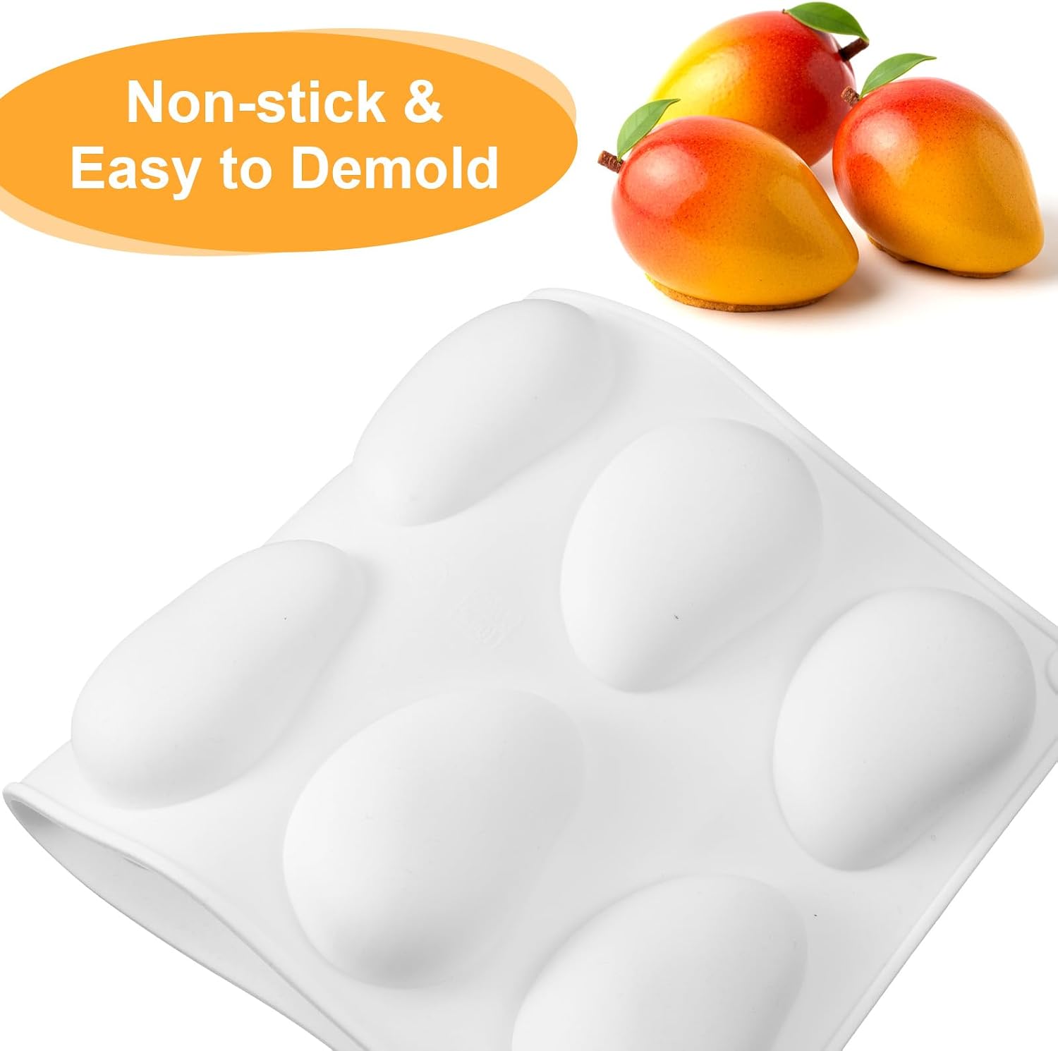 JJUNW Mango Silicone Mold for Baking Mousse Cake, Mango Shape Cake Mold with 10 Cavities Non-Stick Silicone Cake Decoration Mold for Baking Pastry Chocolate Cake Dessert DIY(11.6x6.7x0.7 In)