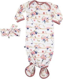 Soft cotton peach baby gown and headband set, stretchy knotted pajamas (0-3 months), sleeper