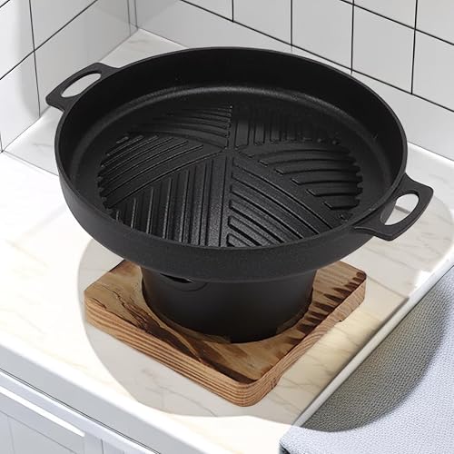 Miniatura 10 de Parrilla de barbacoa para encimera, mini parrilla de carbón portátil, a prueba de palos, sin humo, parrilla extraíble con placa de madera para