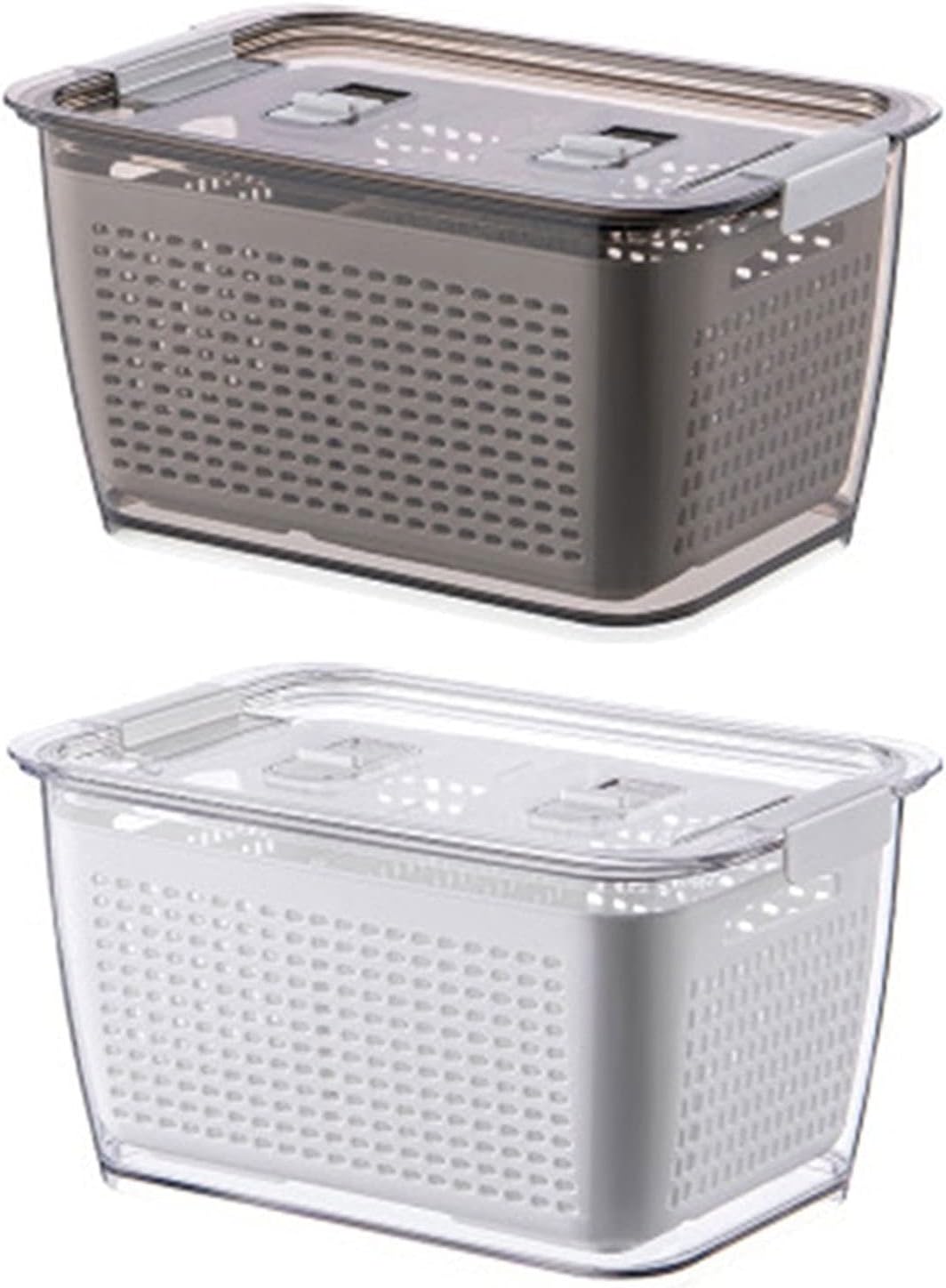 Storage Boxes Kitchen Storage Box Refrigerator Keep Fresh Box Vegetable Fruit Drain Basket Multifunctional Plastic Container/Grey
