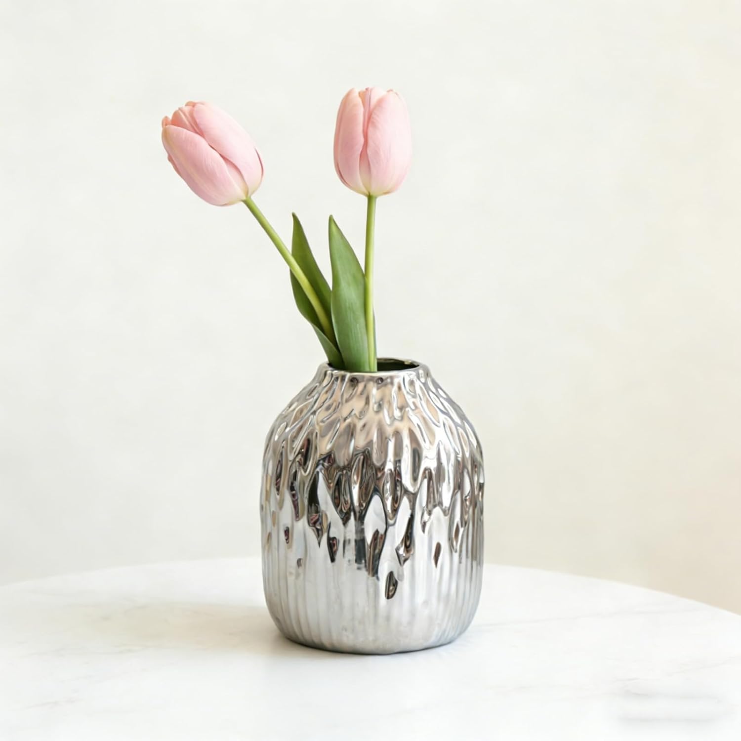 White Ceramic Flower Vase, 9 Inch Modern Vases Home Decor, White Ribbed Vases for Flowers,Pampas Grass Vase for Centerpieces Living Room Table Entryway Shelf (Large)