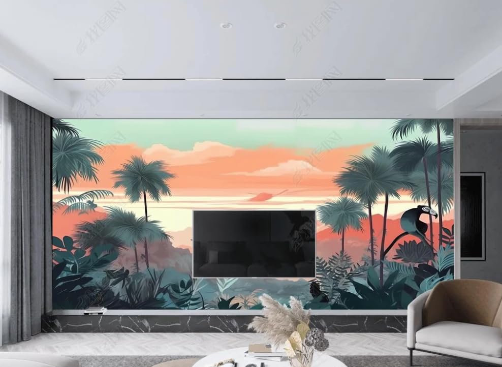 Papier peint intissé animaux tropicaux pour rénover un mur de salon facilement