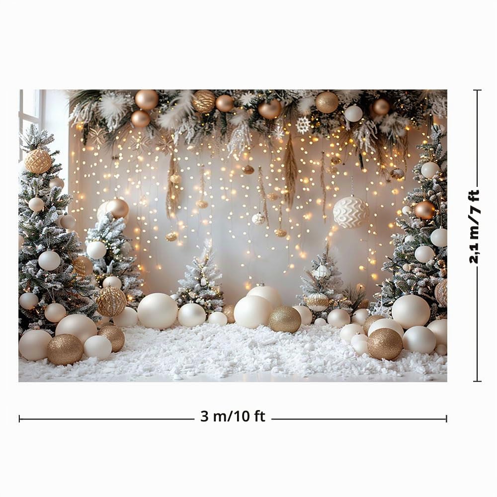 MEHOFOND Telón de fondo de Navidad de 10 x 7 pies para fotografía, árbol de Navidad, bola de árbol de Navidad, luz de nieve, fondo de fotos para adultos y niños, retrato familiar, decoración de fiesta