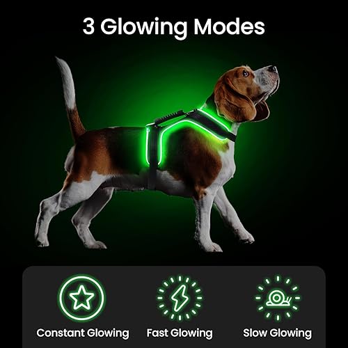 Miniatura 2 de MASBRILL Arnés LED para perro, arnés para perro con luz sin tirones, arnés recargable con luz para perro, arnés ajustable con brillo para perros