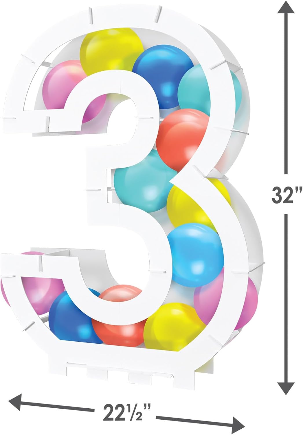 Beistle Balloon Mosaic Number 3 Frame, Centerpiece Decoration Stand for Third Birthday Parties, Anniversaries, Graduations, NYE, Milestone Celebrations, and Special Events