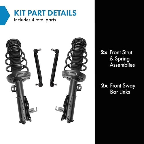 Miniatura 975 de TRQ Kit de suspensión delantera, conjunto de amortiguadores y resortes, barra estabilizadora, enlace estabilizador compatible con Chevrolet