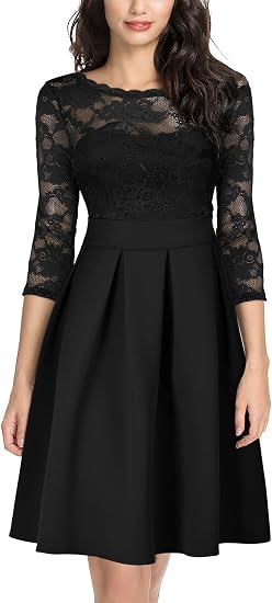 Miusol Womens Vintage Floral Lace 2/3 Sleeve Cocktail Party Dress, Black, Medium: Buy Online at Best Price in UAE
