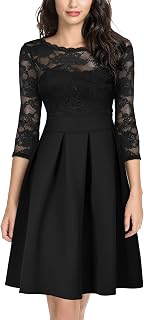 Women's Vintage Floral Lace 2/3 Sleeve Bridesmaid Cocktail Party Dress