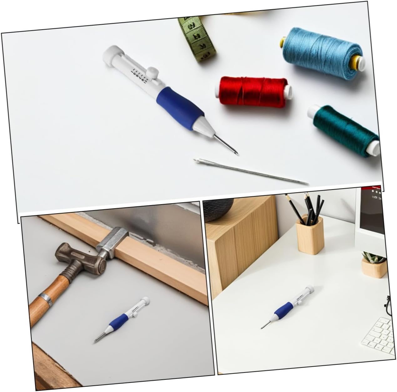 HOMOCONO Blue Punch Needle Embroidery Pen for Beginners and Professionals, High Precision Stitching Tool for Fabric Craft, Multi-Functional DIY Punch Needle Embroidery Supplies