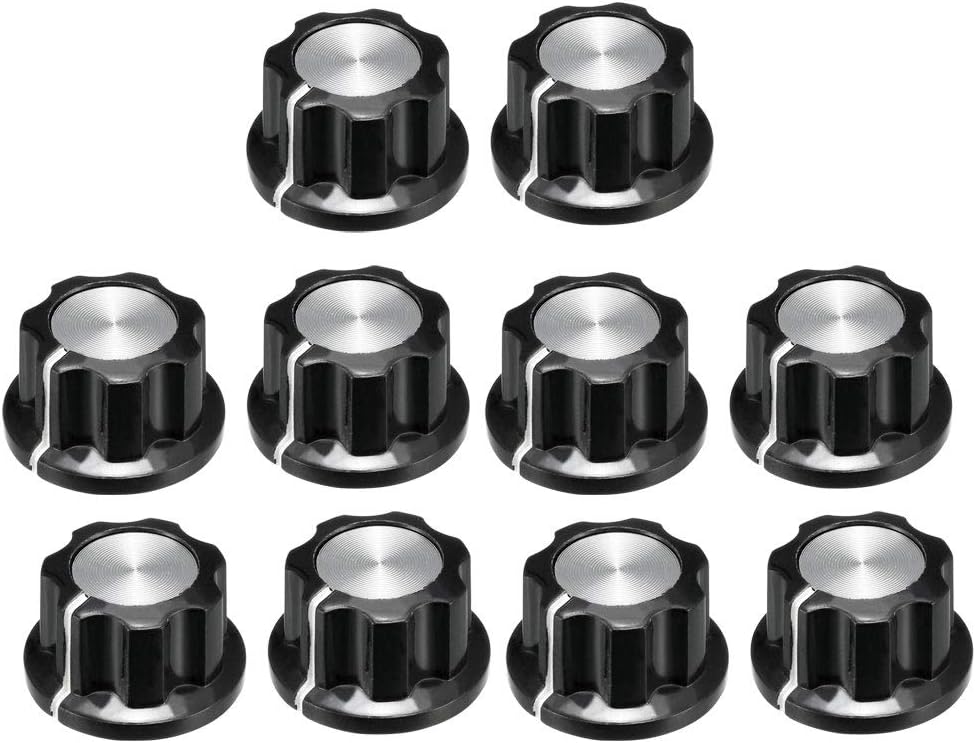 uxcell 10Pcs 19.5x11.5mm Silver Tone Top Potentiometer Volume Control Rotary Knobs,for 6mm Diameter Shaft Guitar Volume Knob.