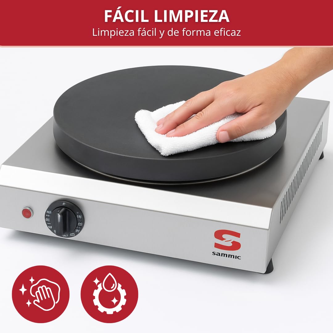 YOMMAK Crepera Electrica Profesional Sammic CE-135 | Sarten Crepes Acero Inoxidable sin Recubrimientos | Maquina Tortitas Pancakes Dinámica Para Uso Industrial o Doméstico | Panquequera Electrica