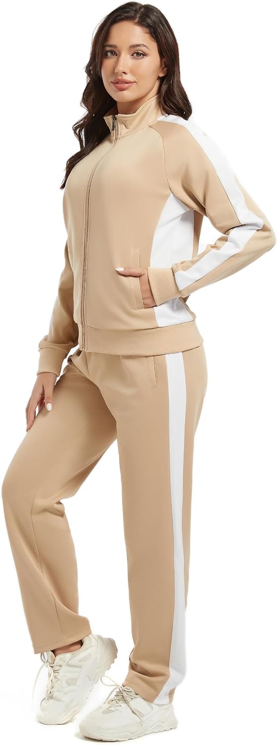 Women's Full Zip-Up Tracksuit Set Long Sleeve Casual Jogging Suits Workout Gym 2 Piece Outfits with Pockets