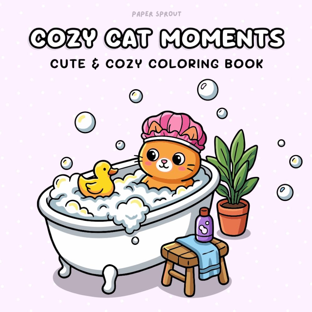 Cozy Cat Moments Coloring Book: 50 Cute and Relaxing Cat Scenes for Adults and Teens – Hygge, Comfort & Calm Vibes