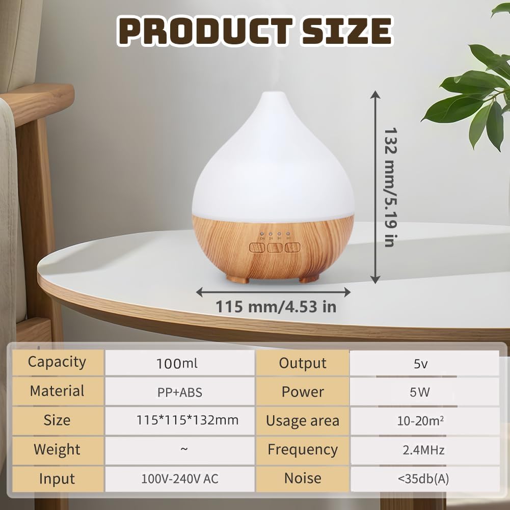 flintronic Diffusore di Oli Essenziali, 100ml Ultrasuoni Diffusore di Aromi Umidificatore Ambiente, Con LED a 7 colori, per Camera da Letto, SPA, Ufficio, Neonato