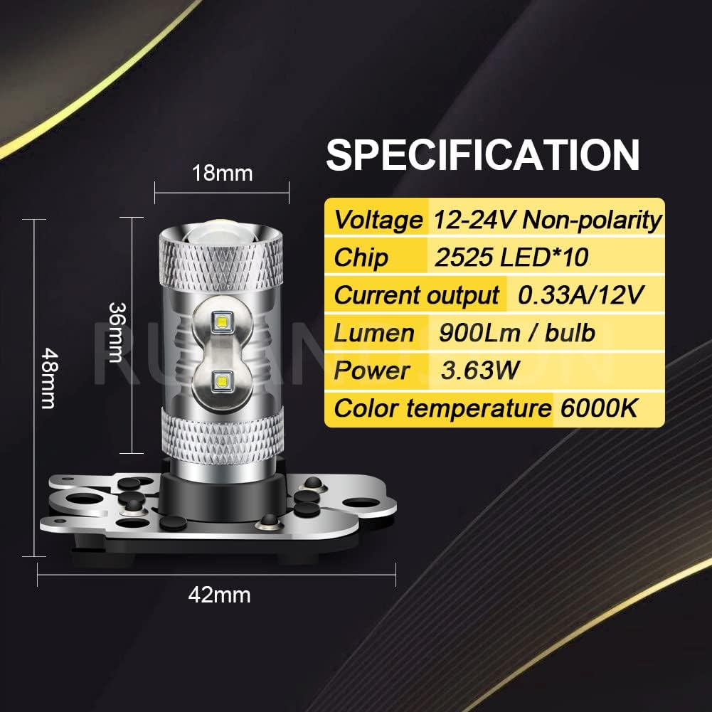 Ruiandsion 2pcs PH16W LED Bulbs Canbus Super Bright 50W 12-24V 2525 10SMD Chipset 6000K White LED Turn Signal Daytime Running Light Bulbs